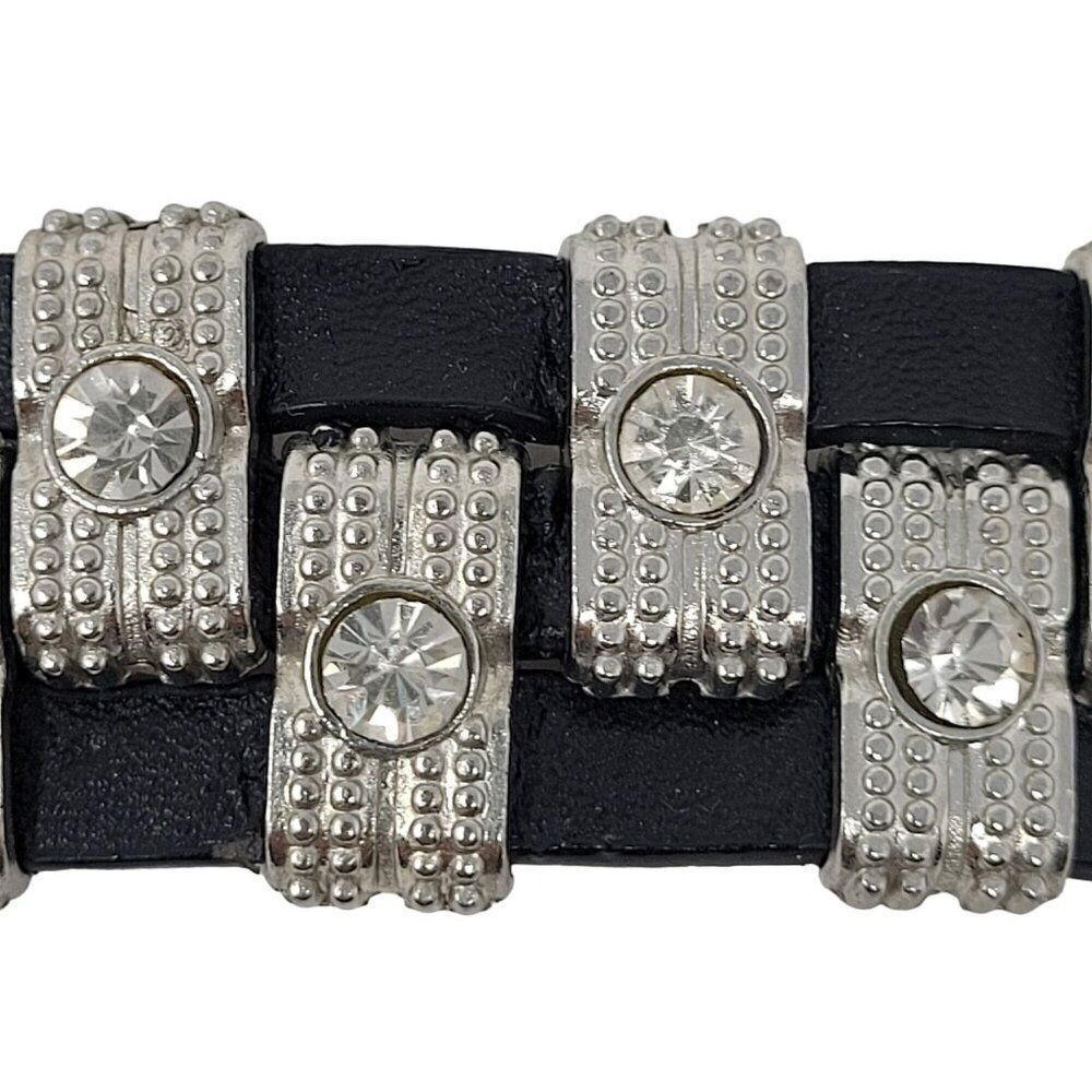 Steampunk Wide Black Leather Bracelet Checker Studded Rhinestone Streetwear‎ - Picture 4 of 8